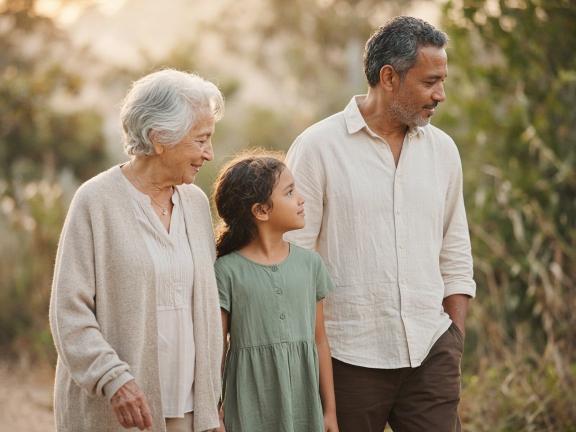 Multigenerational family walking together outdoors